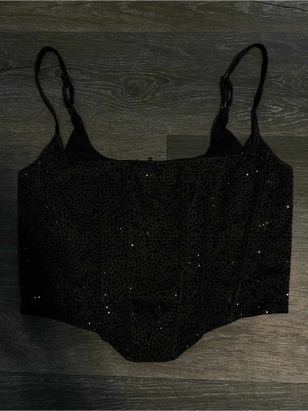 Windsor Black Sequin Bandeau Crop Top with Adjustable Straps